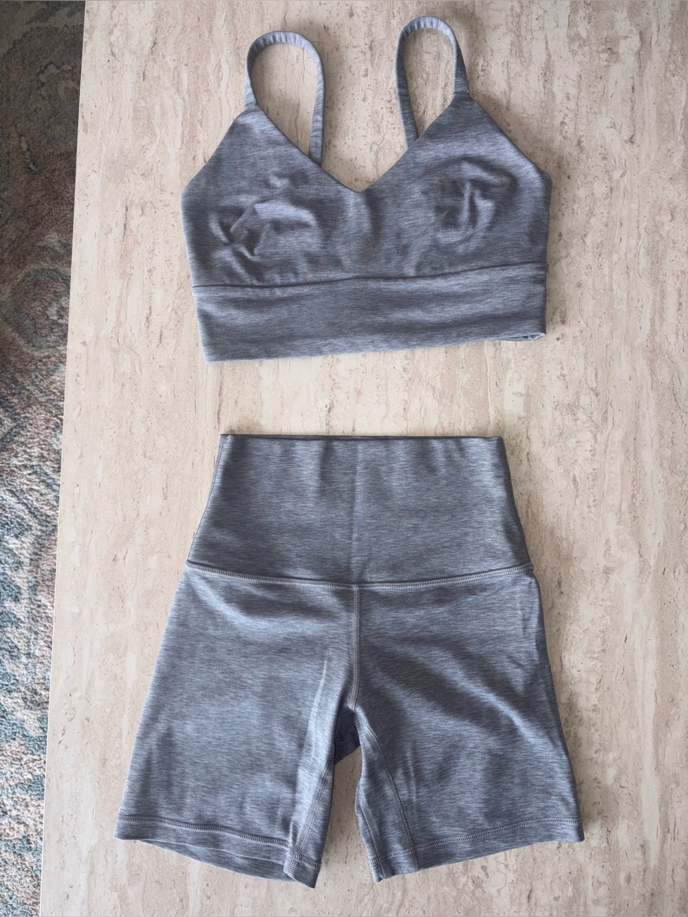 Focuser Scoop-Neck Bra Nulu Light Support, A/B Cup” and “Align™ High-Rise Short